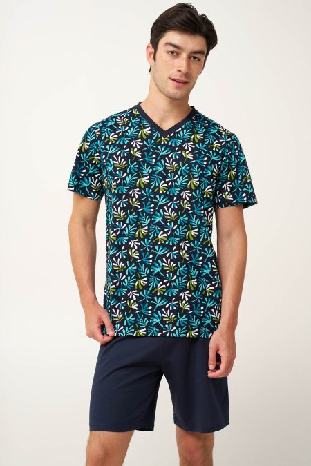 Ανδρικλη Βαμβακερή Πυτζάμα με V