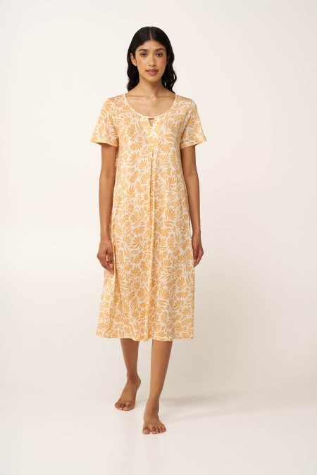 Φλοράλ Νυχτικό Cotton-Modal με Πιέτα