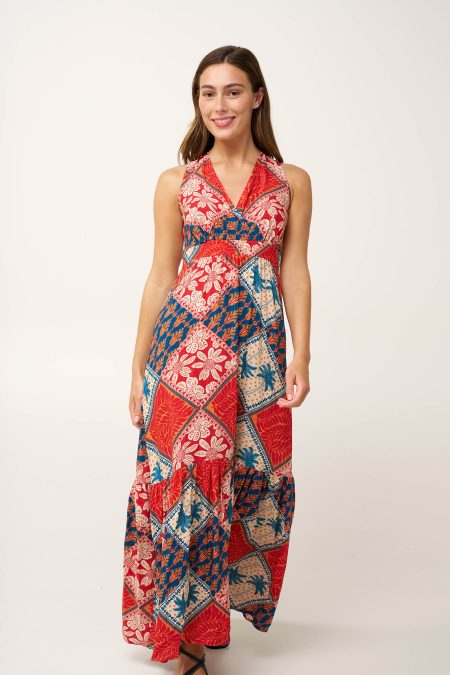 Maxi Τροπικό Καλοκαιρινό Φόρεμα από Ποπλίνα