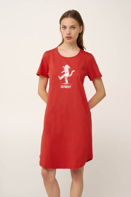 Βαμβακερό Νυχτικό με Κοντό Μανίκι