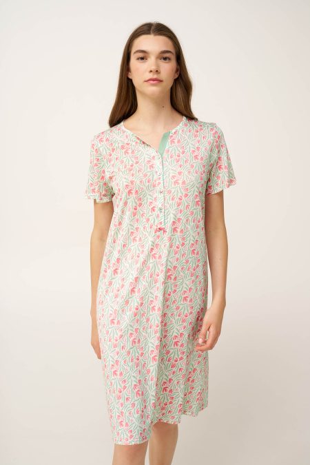 Φλοράλ Νυχτικό Cotton-Modal με Πατιλέτα
