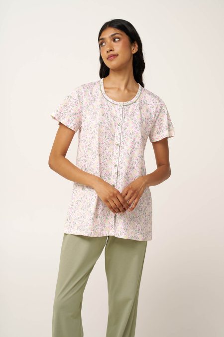 Γυναικεία Βαμβακερή Πυτζάμα με Κουμπιά