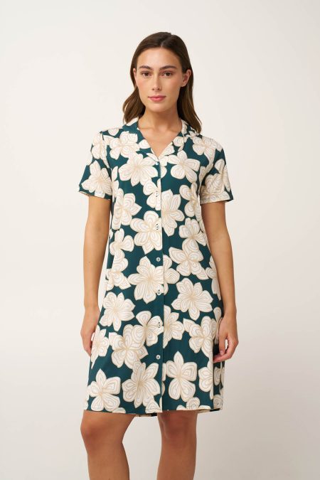 Φλοράλ Micromodal Νυχτικό με Κουμπιά