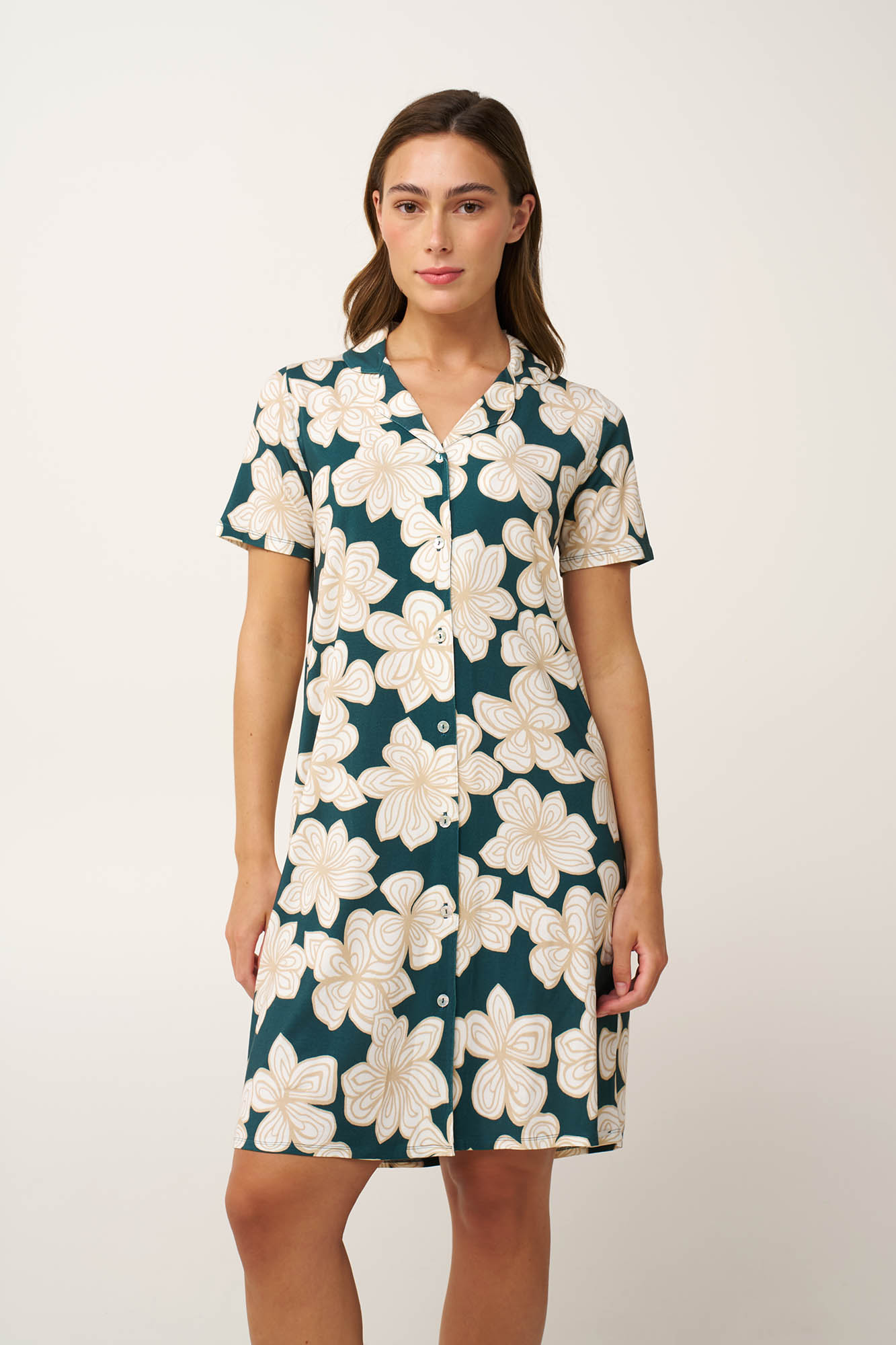 Φλοράλ Micromodal Νυχτικό με Κουμπιά