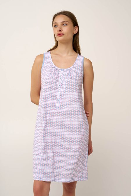 Καρό Βαμβακερό Νυχτικό με Πατιλέτα