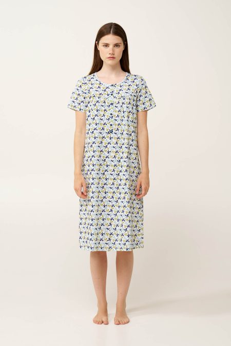 Βαμβακερό Νυχτικό με Σούρες και Κουμπιά