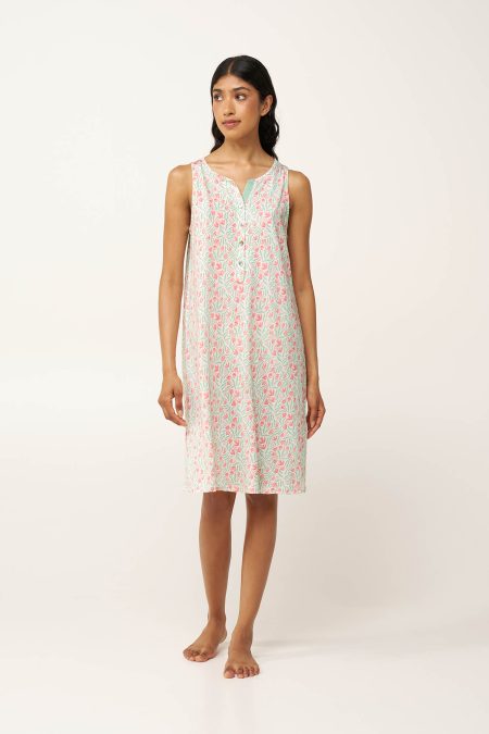 Φλοράλ Νυχτικό Cotton-Modal με Πατιλέτα