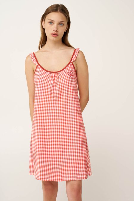 Καρό Βαμβακερό Νυχτικό με Τιράντες