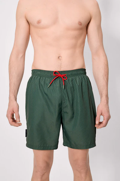 Long swimsuit with green ethnic print