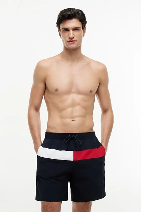 Colour-Blocked Long Length Swim Shorts