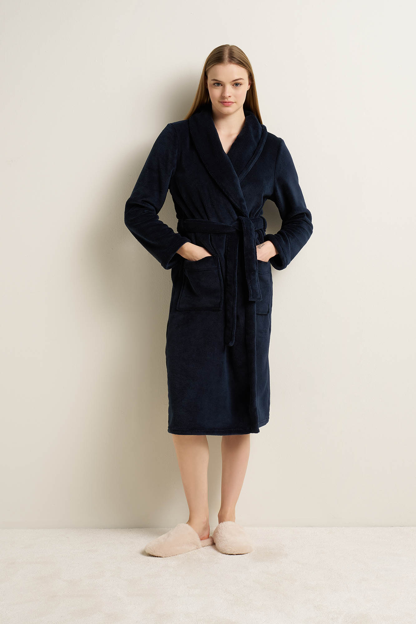 Μακριά Γυναικεία Σταυρωτή Fleece Ρόμπα - Image 3